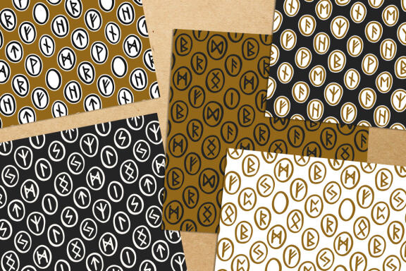 Scandinavian magic runes seamless patterns JPEG PNG EPS