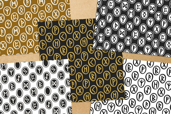 Scandinavian magic runes seamless patterns JPEG PNG EPS