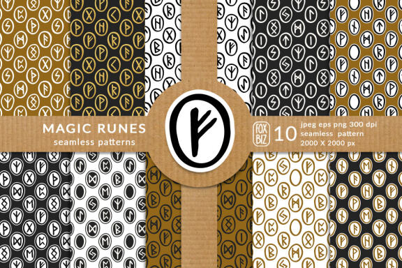 Scandinavian magic runes seamless patterns JPEG PNG EPS