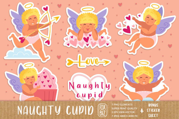 Naughty cupid, cherub. St Valentine's Day clip art