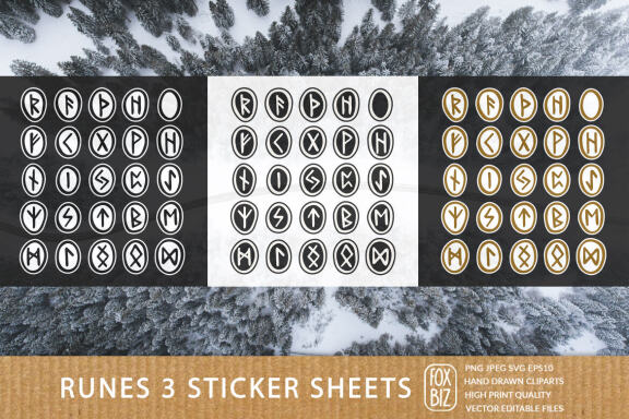 Scandinavian magic runes 3 sticker sheets JPEG PNG SVG EPS