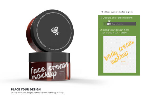3D Amber Glass Jars - PSD Mockup
