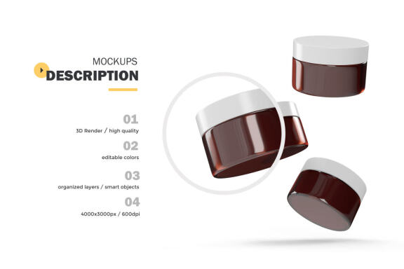 3D Amber Glass Jars - PSD Mockup