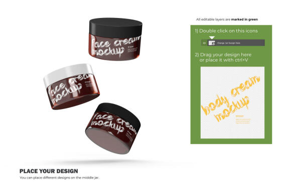 3D Amber Glass Jars - PSD Mockup