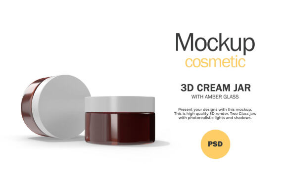 3D Amber Glass Jars - PSD Mockup