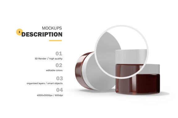 3D Amber Glass Jars - PSD Mockup