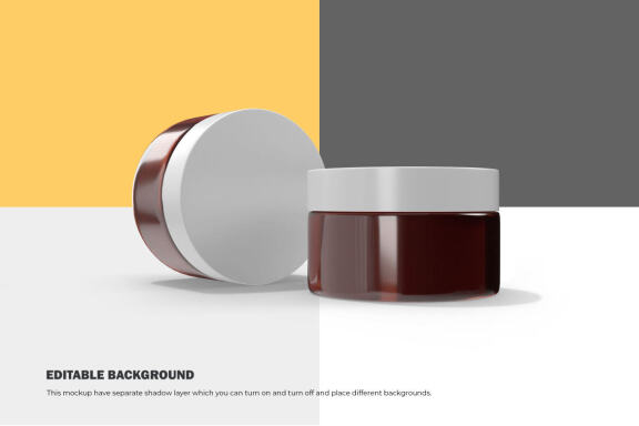 3D Amber Glass Jars - PSD Mockup