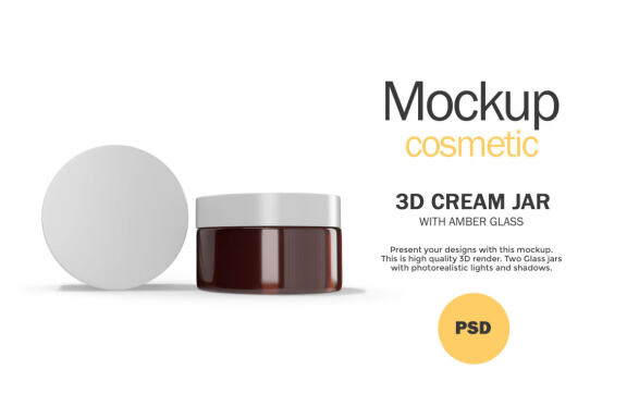 3D Amber Glass Jars - PSD Mockup