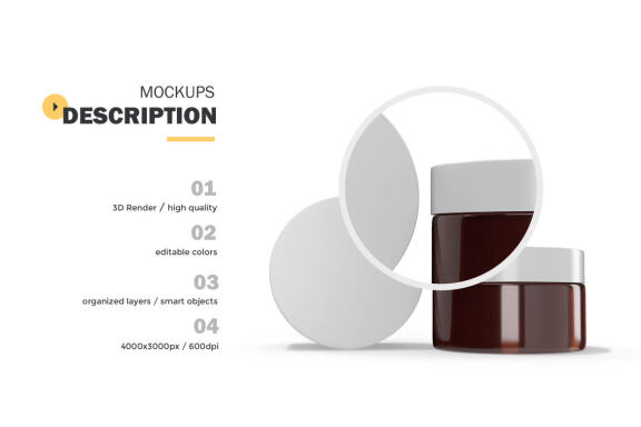 3D Amber Glass Jars - PSD Mockup