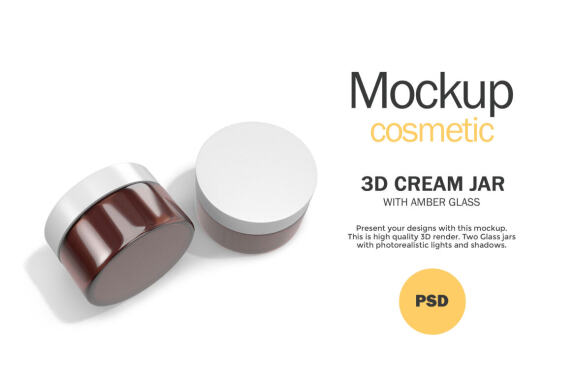 3D Amber Glass Jars - PSD Mockup