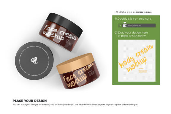 3D Amber Glass Jars - PSD Mockup