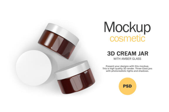 3D Amber Glass Jars - PSD Mockup