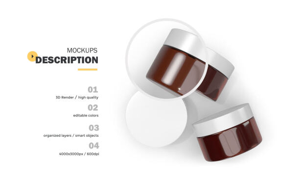 3D Amber Glass Jars - PSD Mockup