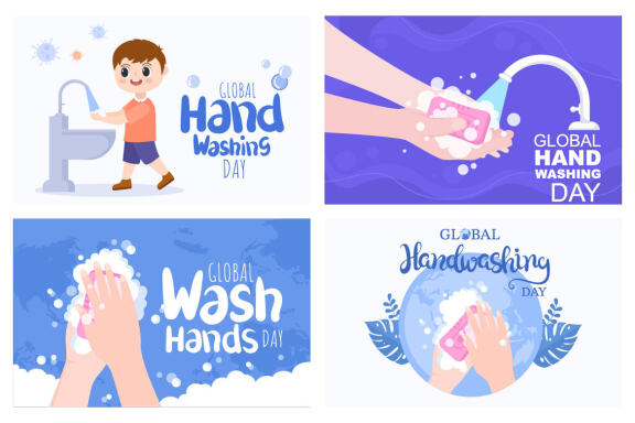 12 Washing Hands For Prevent Covid 19 Vector