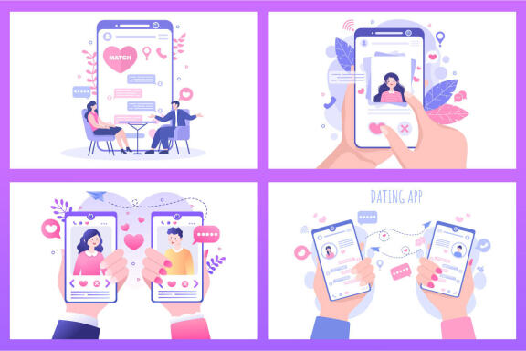 16 Dating App Flat Design Illustration