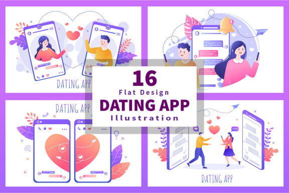 16 Dating App Flat Design Illustration