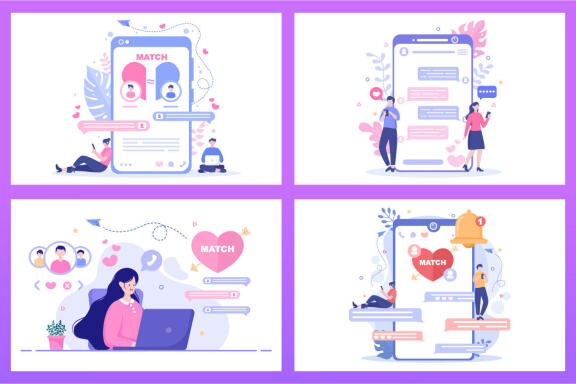 16 Dating App Flat Design Illustration