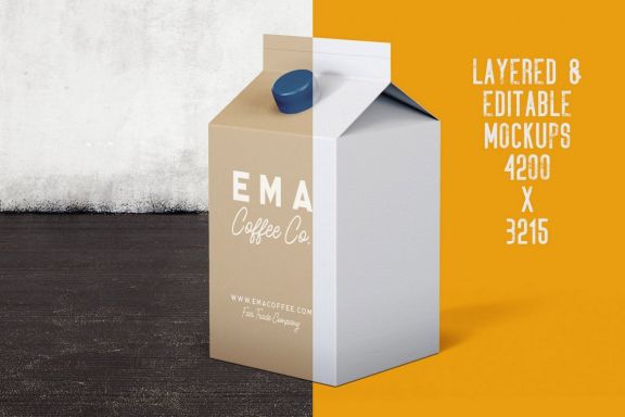 6 Milk Coffee Juice Carton Packaging Mockups