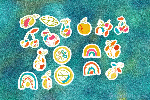 Stickers Fruits: apple, lemon, pear, cherry