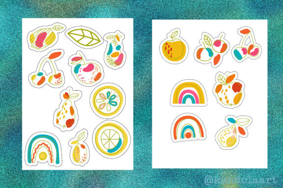 Stickers Fruits: apple, lemon, pear, cherry
