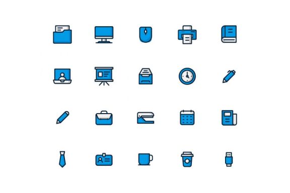 20 Office Icon Sets - Blue Filled Line