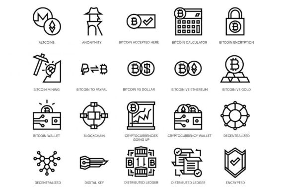 74 Bitcoin & Cryptocurrency Line Icons