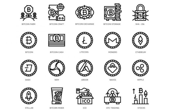 74 Bitcoin & Cryptocurrency Line Icons
