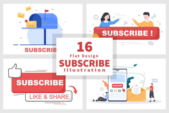 16 Subscribe Icon Button Vector Illustration