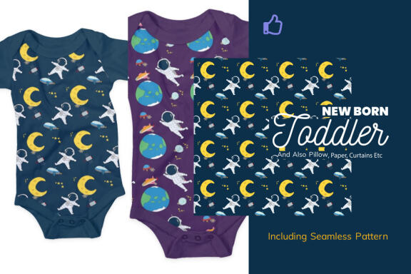Galaxy Space 14 Clipart Plus Seamless Pattern