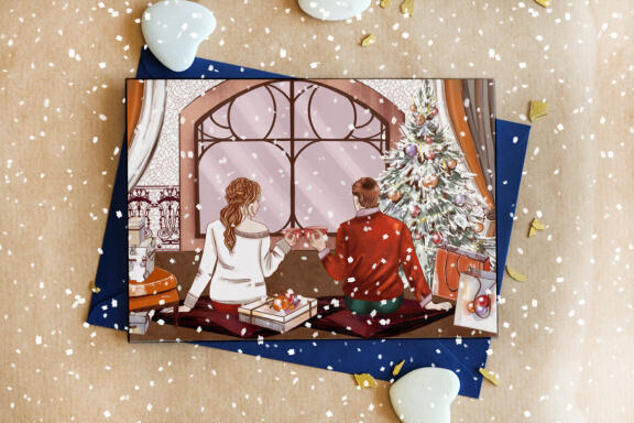 Winter Couples Clipart, Holiday Portrait Maker Customizable