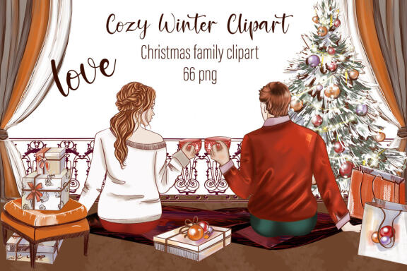 Winter Couples Clipart, Holiday Portrait Maker Customizable