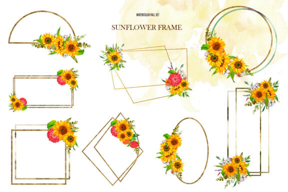Watercolor sunflower frame clipart Boho sunflower bouquet