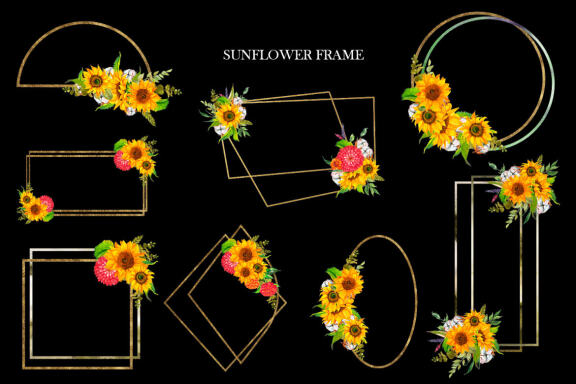 Watercolor sunflower frame clipart Boho sunflower bouquet