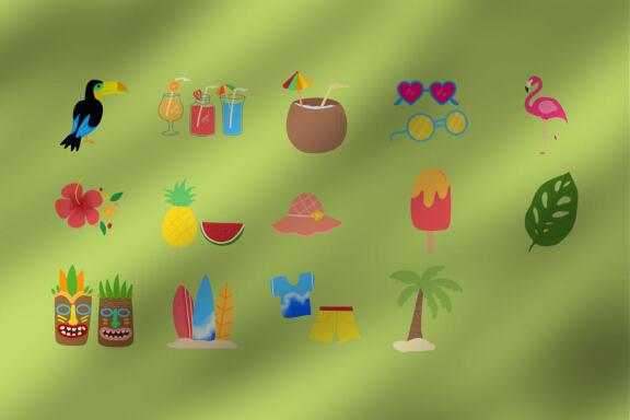 Summer Season 14 Clipart Plus Seamless Pattern