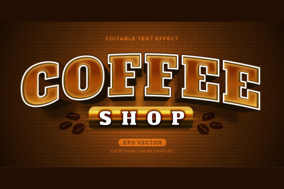 Coffee shop editable text effect style vector