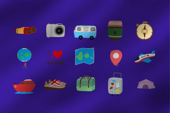 Traveling 15 Clipart Plus Seamless Pattern