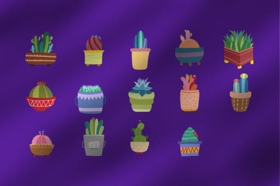 Cactus 14 Clipart Set Plus Seamless Pattern