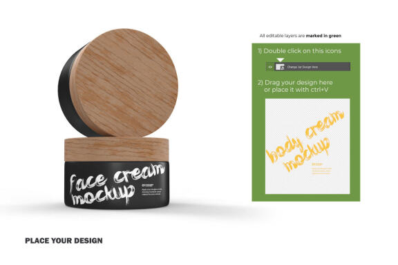 3D Plastic Jars With Wooden Lids - Cosmetic Product Mockup