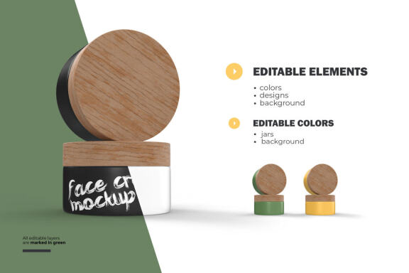 3D Plastic Jars With Wooden Lids - Cosmetic Product Mockup