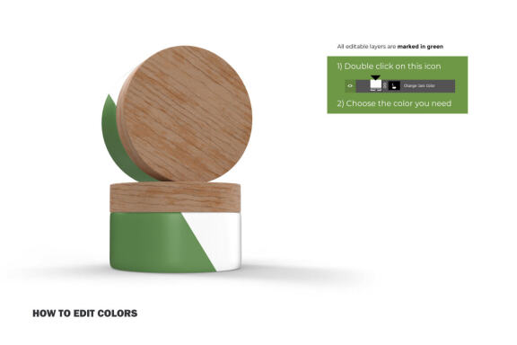 3D Plastic Jars With Wooden Lids - Cosmetic Product Mockup