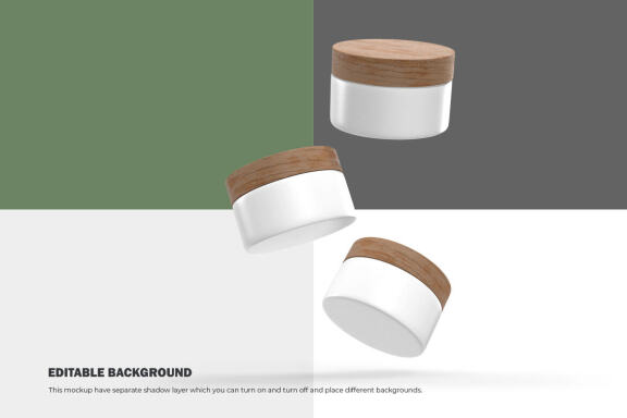 3D Plastic Jars With Wooden Lids - Cosmetic Product Mockup