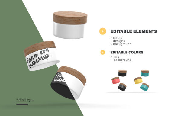 3D Plastic Jars With Wooden Lids - Cosmetic Product Mockup