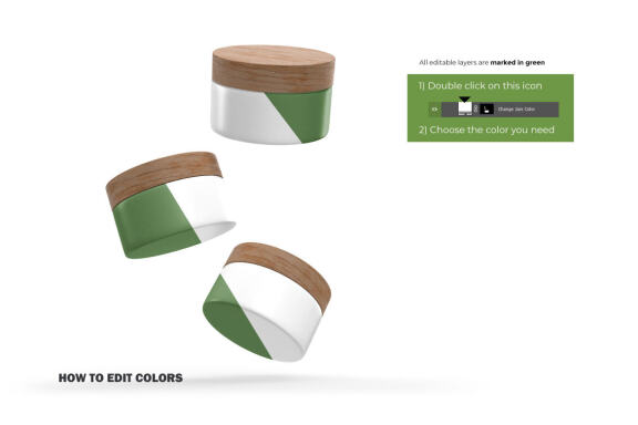 3D Plastic Jars With Wooden Lids - Cosmetic Product Mockup