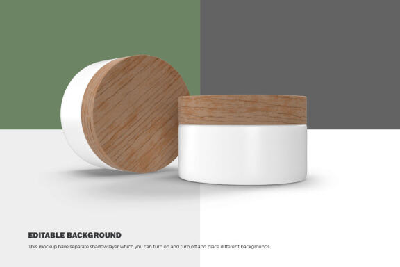 3D Plastic Jars With Wooden Lids - Cosmetic Product Mockup