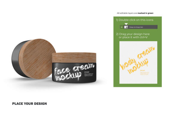 3D Plastic Jars With Wooden Lids - Cosmetic Product Mockup
