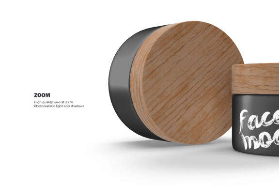 3D Plastic Jars With Wooden Lids - Cosmetic Product Mockup