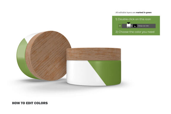 3D Plastic Jars With Wooden Lids - Cosmetic Product Mockup