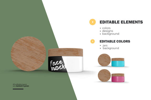 3D Plastic Jars With Wooden Lids - Cosmetic Product Mockup