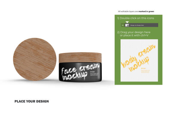 3D Plastic Jars With Wooden Lids - Cosmetic Product Mockup