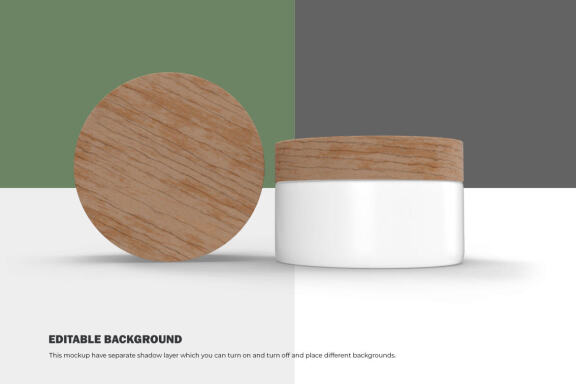 3D Plastic Jars With Wooden Lids - Cosmetic Product Mockup